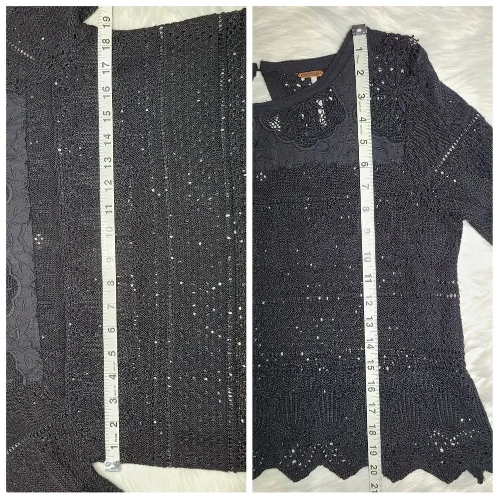 Free People|Once Upon-A-Time Black Bell Sleeve Lace Top, XS